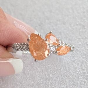 NWT Bomb Party Orange Crystal Ice Silver Plated Size 10 Ring